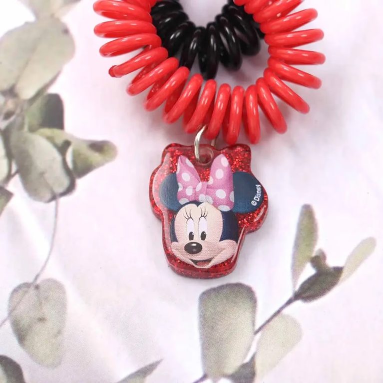 Kids Spiral Hair Ties Pack of 2 with Cute Character Charm | Red & Black