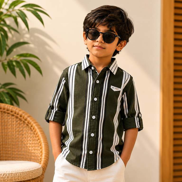 Boys  Vertical Stripe Cotton Shirt – Full Sleeves Smart Casual Shirt for Kids