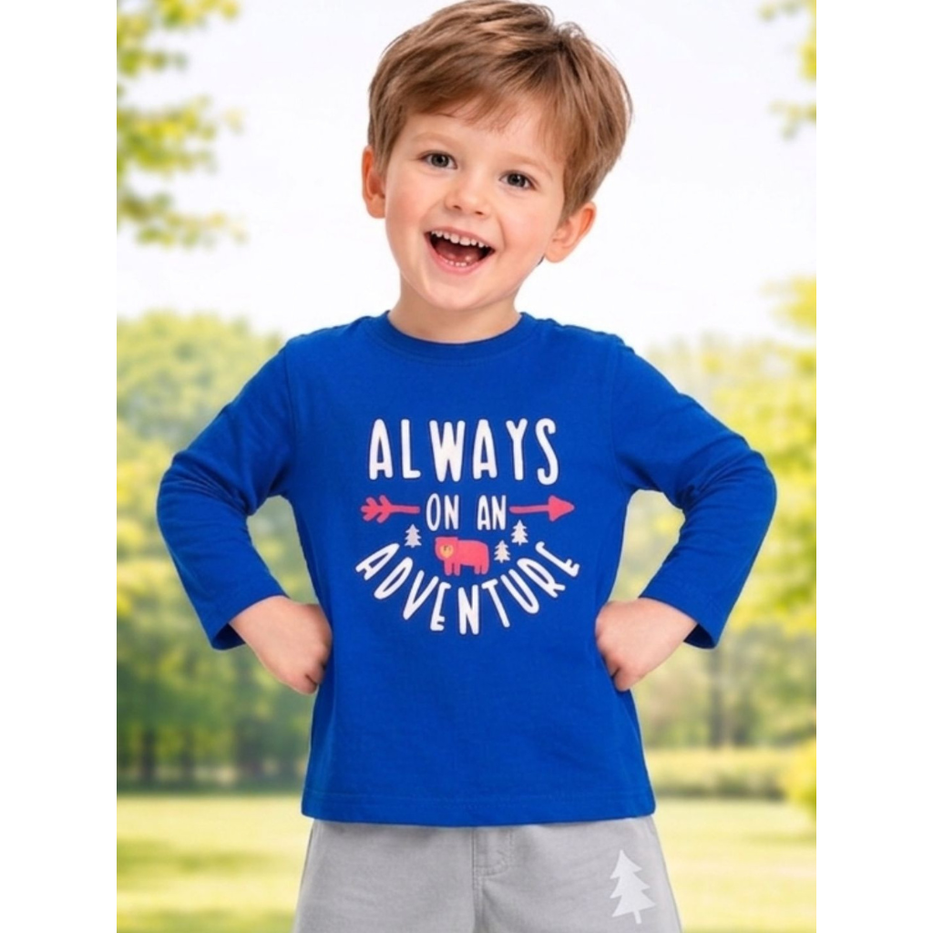 Ninos 100% Cotton Knit Full Sleeves "ALWAYS ON AN ADVENTURE" Printed T-shirt and Pant Set for Boys