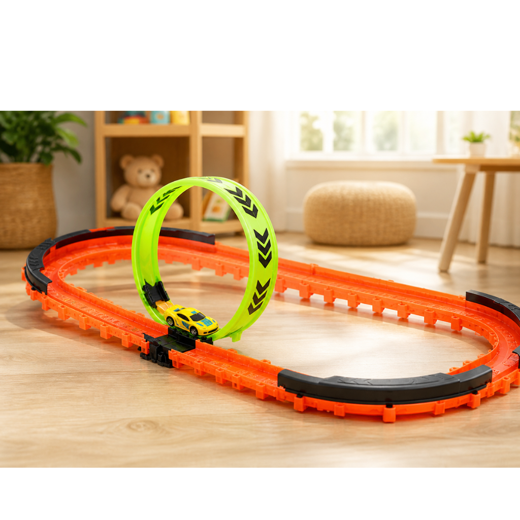 Kids Turbo Racer Loop Track Set High Speed Racing Toy (26 Pieces)