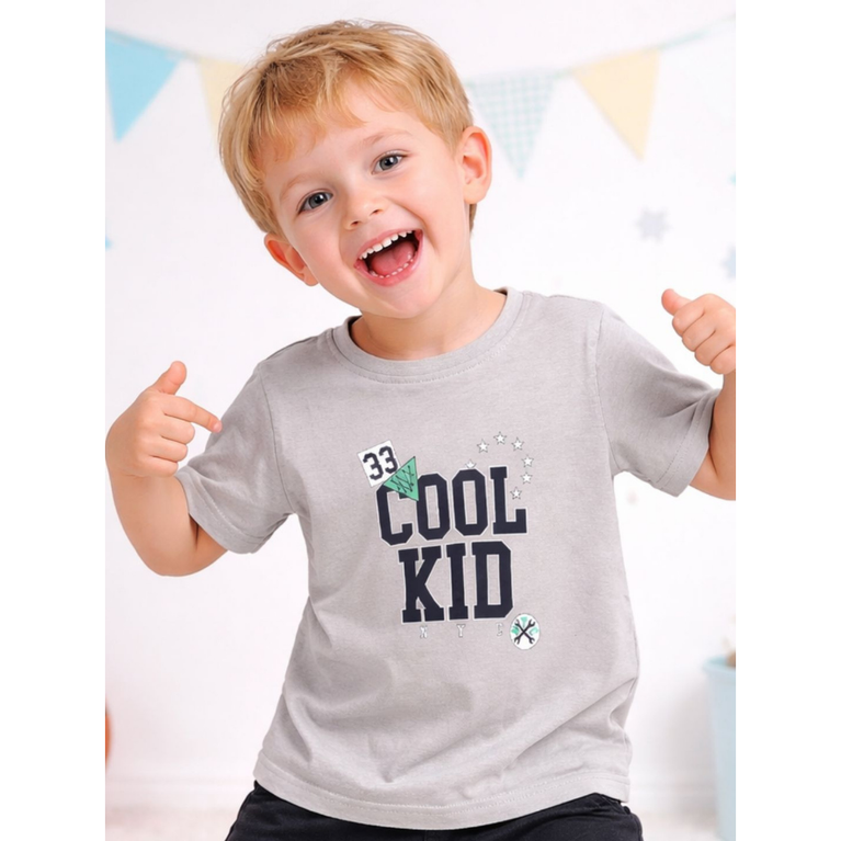 Ninos 100% Cotton Knit Half Sleeves "Cool Kid" Printed Coordinating Tee & Shorts Set for Boys