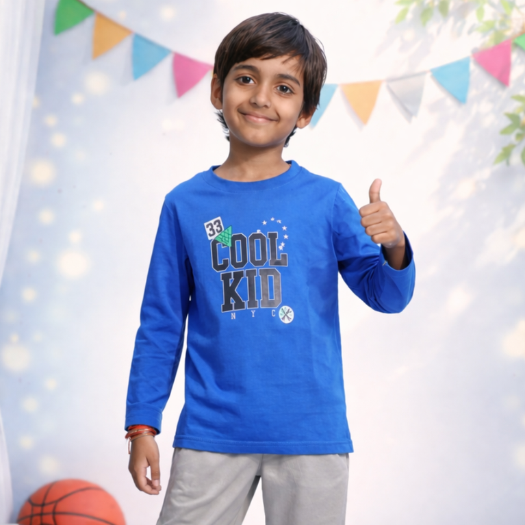 Ninos 100% Cotton Knit Full Sleeves " Cool Kid " Printed T-shirt and Pant Set for Boys