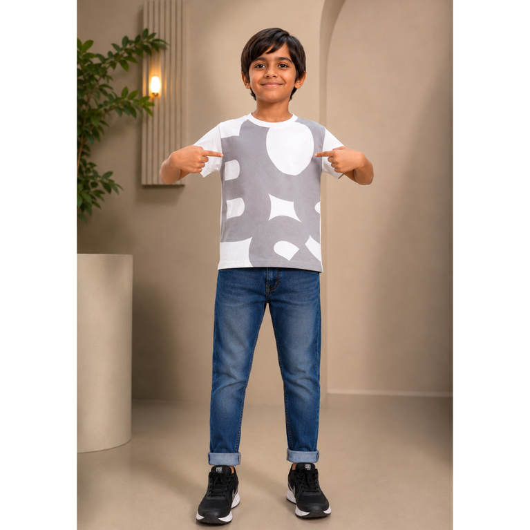 HBOSS- Kids Cotton Knit Half Sleeves Crew Neck T-Shirt with Boss Text Print , 2-11 years