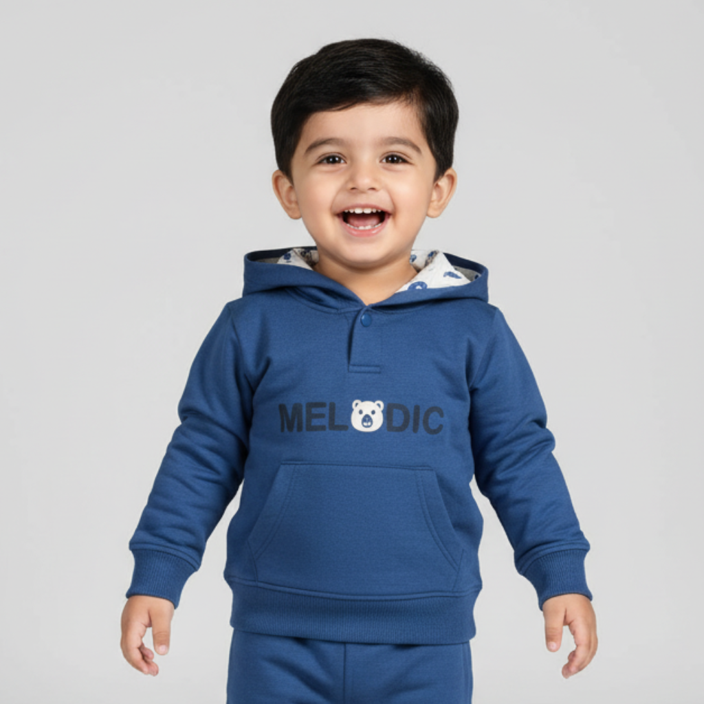 Doreme- Cotton Knit Full Sleeves Baby Apex Hoodie Co-Ord Set With Text Print
