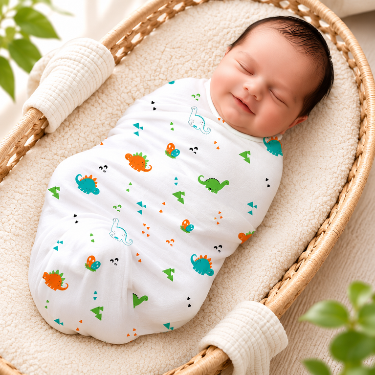 Muslin Cotton Baby Swaddle Wrap Blanket (Pack of 3) | Ultra Soft Breathable Newborn Receiving Blanket | Multi-Print Baby Swaddle Set