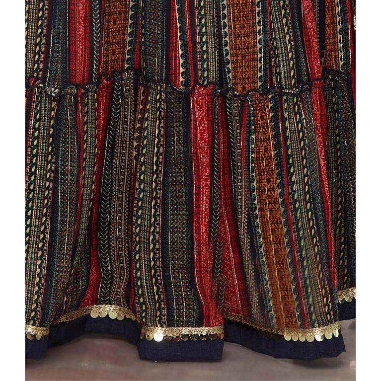 Navy Blue with Multicolor Print, Mirror, Zari, Stone and Thread work Lehenga Choli for Girls