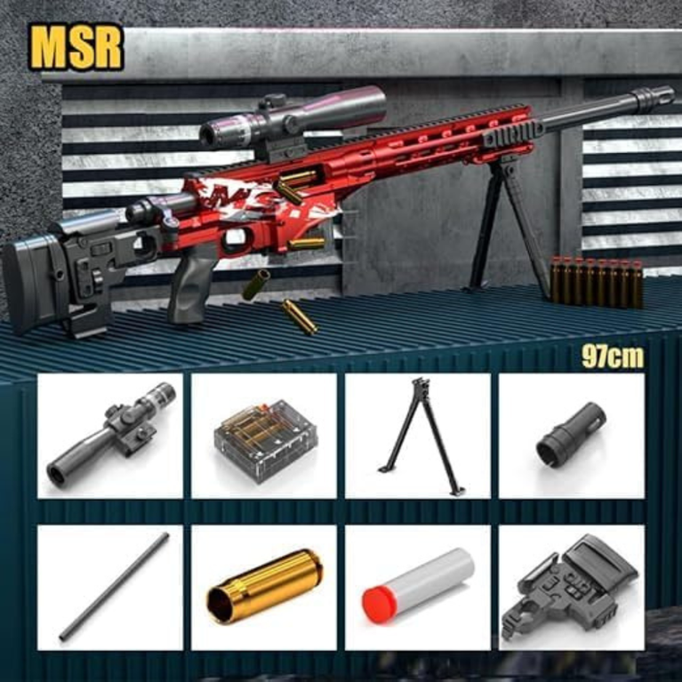 Kids Foam Dart Blaster MSR Sniper Gun Toy with Scope Stand Soft Bullet Shooting Toy for Boys