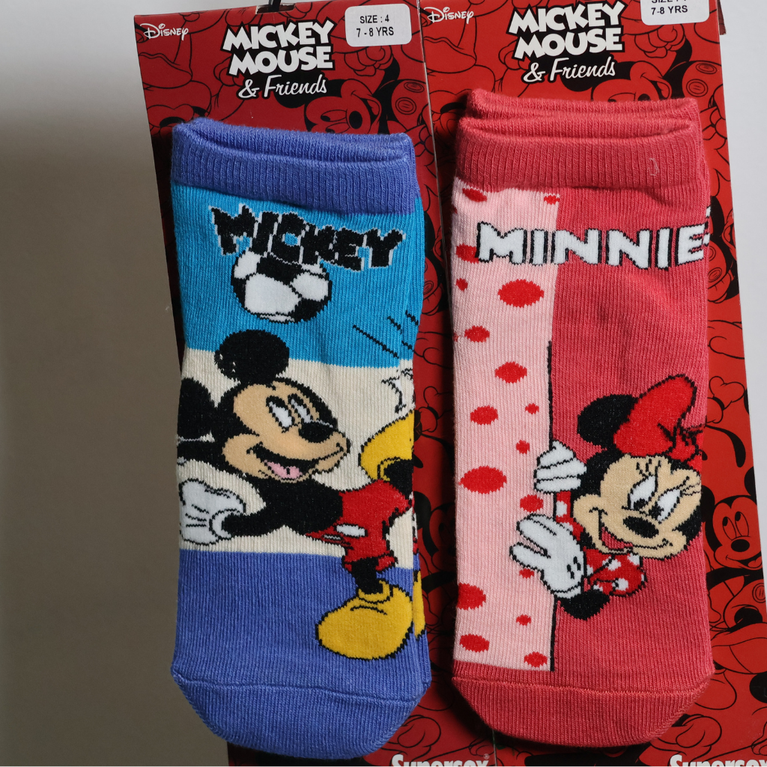 Disney Mickey & Minnie Mouse Kids Cotton Ankle Socks Pack of 2 | Soft & Breathable | Age 4 Years | Multicolor