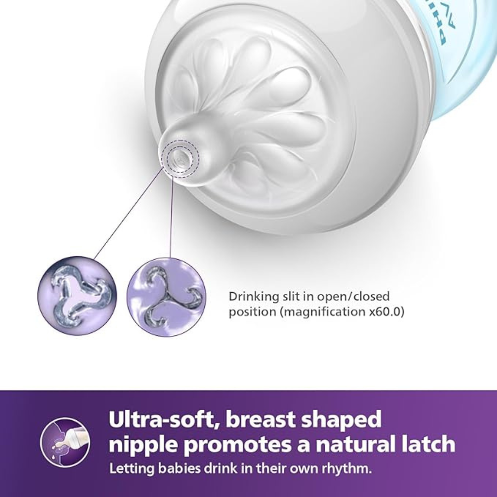 Philips Avent- Blue Natural Baby Feeding Bottle ,Uniquely Designed Nipple releases milk only when baby drinks | Pack of 1 | Blue ,SCY903/21