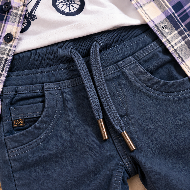 Navy Blue Plaid Shirt, Graphic T-Shirt & Jogger Pants Set for Boys | Kids Casual Outfit