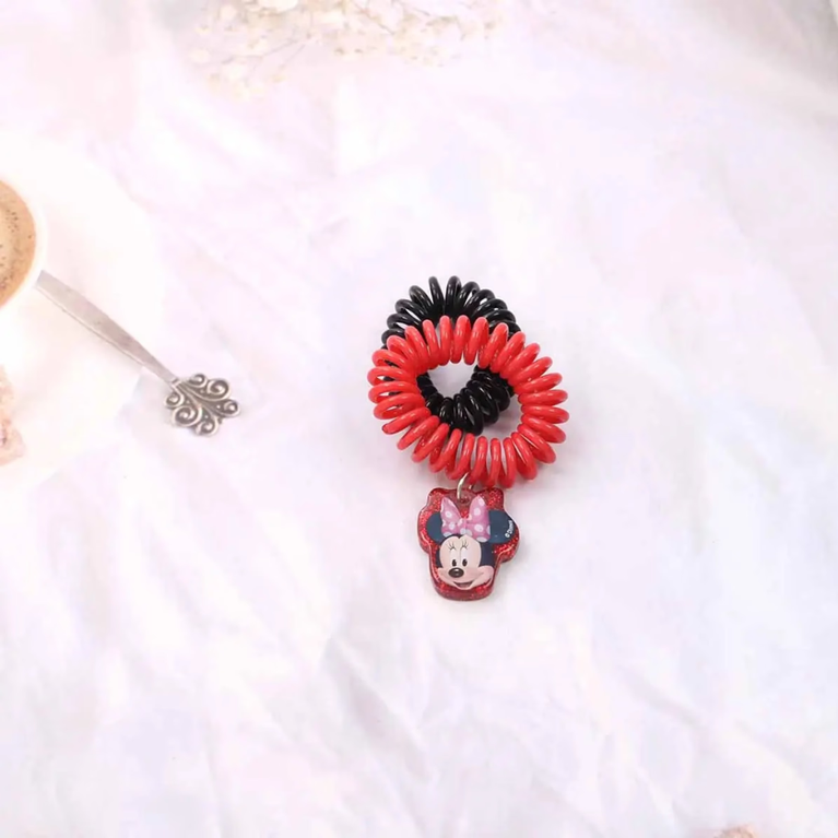 Kids Spiral Hair Ties Pack of 2 with Cute Character Charm | Red & Black