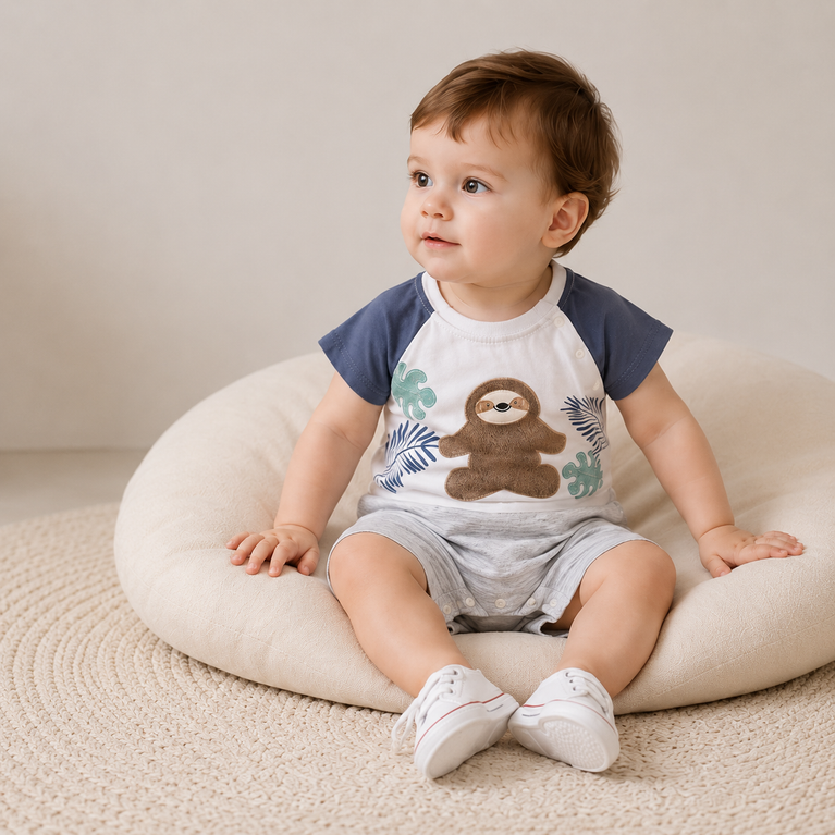 Sloth Print Baby Romper for Boys & Girls | Soft Cotton Summer Onesie with Half Sleeves | Newborn & Infant Casual Wear