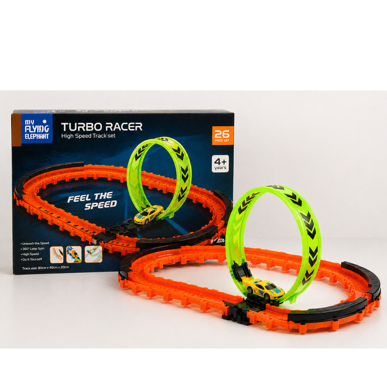 Kids Turbo Racer Loop Track Set High Speed Racing Toy (26 Pieces)