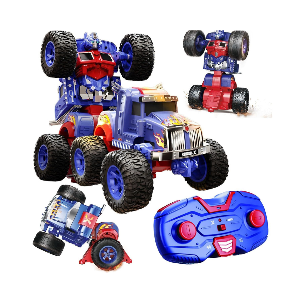 Kids Transform Remote Control Car 2-in-1 Convertible Robot Truck One Click Deformation RC Car with Rechargeable Battery