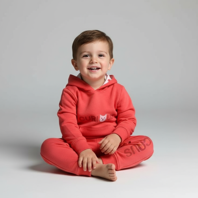 Doreme- Cotton Knit Full Sleeves Baby Apex Hoodie Co-Ord Set With Text Print