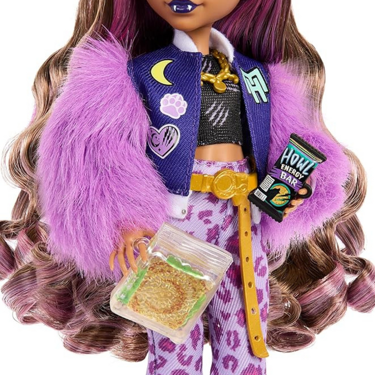 Monster High Clawdeen Wolf Doll with Pet Dog Crescent & Accessories Like Backpack, Planner, Snacks & More