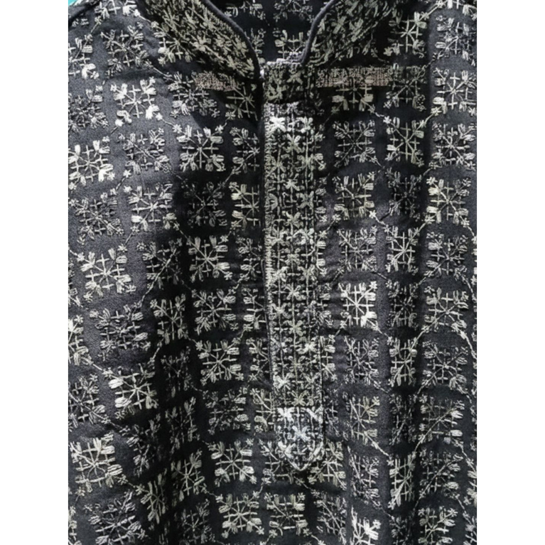 Boys Ethnic Wear Set - Black Toned Printed Kurta with Straight Fit Pajamas