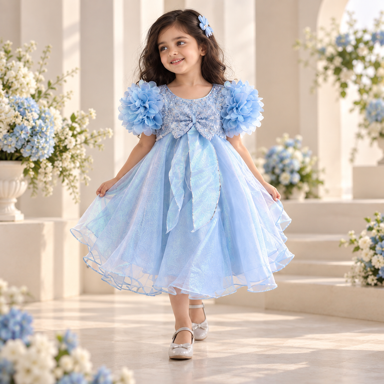 Baby Blue Floral Party Dress
