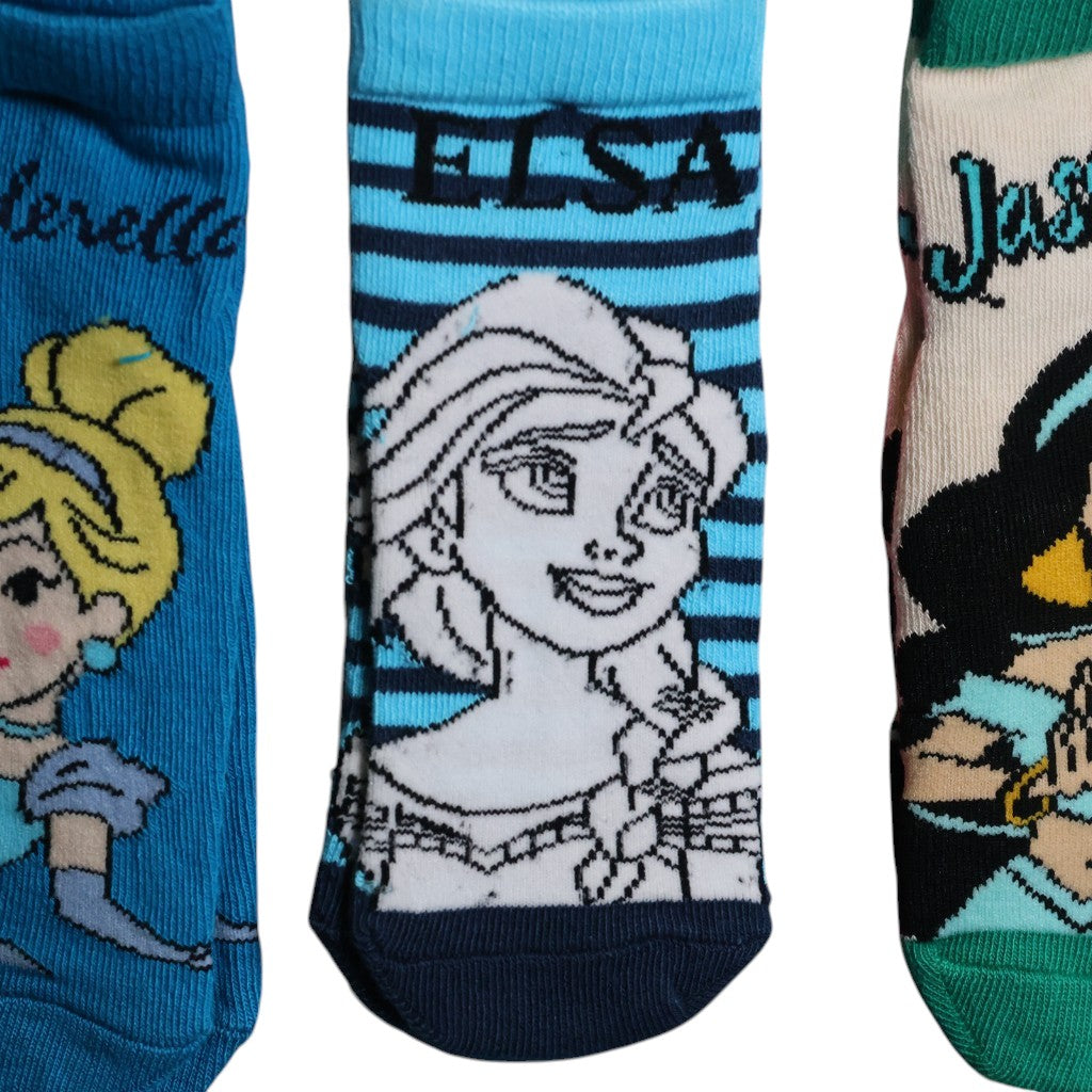 Disney Princess & Frozen Girls Cotton Ankle Socks | Cinderella, Elsa & Jasmine | Soft Breathable Kids Socks | 3-4 YEAR