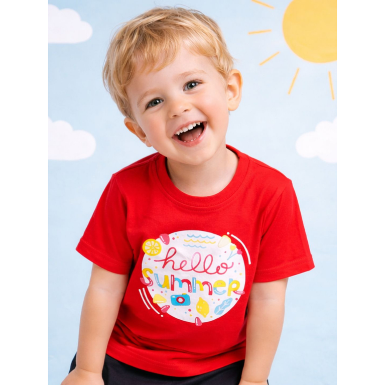 Ninos 100% Cotton Knit Half Sleeves "Hello Summer" Printed Coordinating Tee & Shorts Set