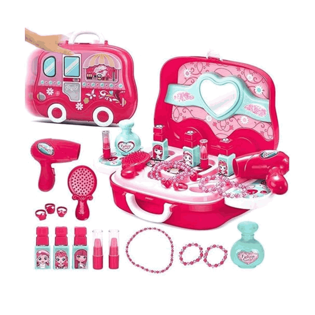 Beauty Makeup Pretend Play Toy Set for Girl with Makeup Accessories and Carry Suitcase