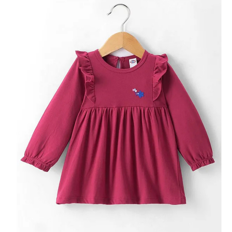 Solid Round Neck Casual Full Sleeves Baby Regular Fit Dress