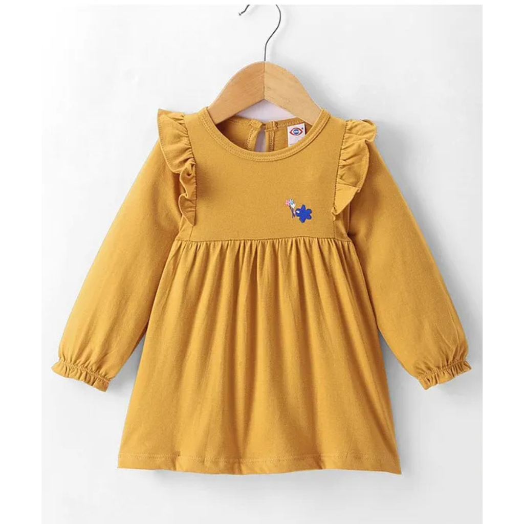 Solid Round Neck Casual Full Sleeves Baby Regular Fit Dress