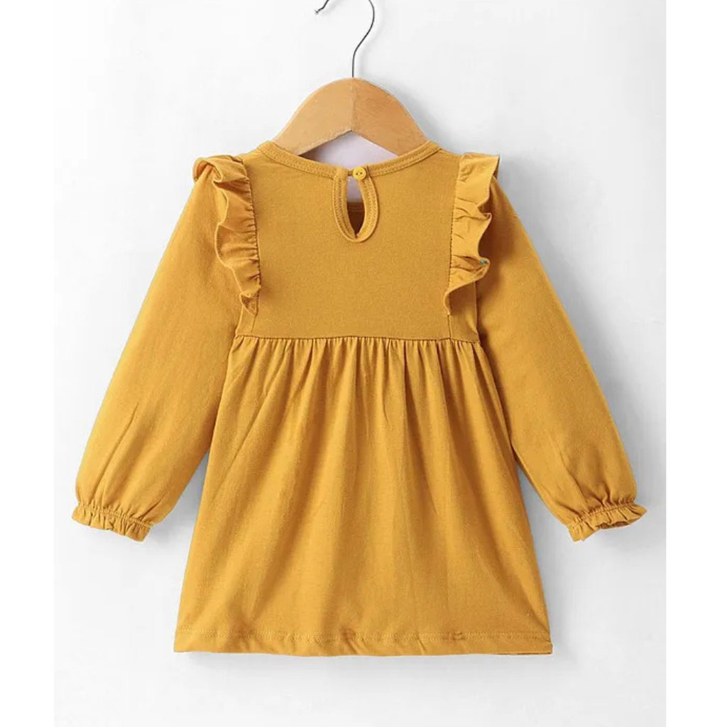 Solid Round Neck Casual Full Sleeves Baby Regular Fit Dress