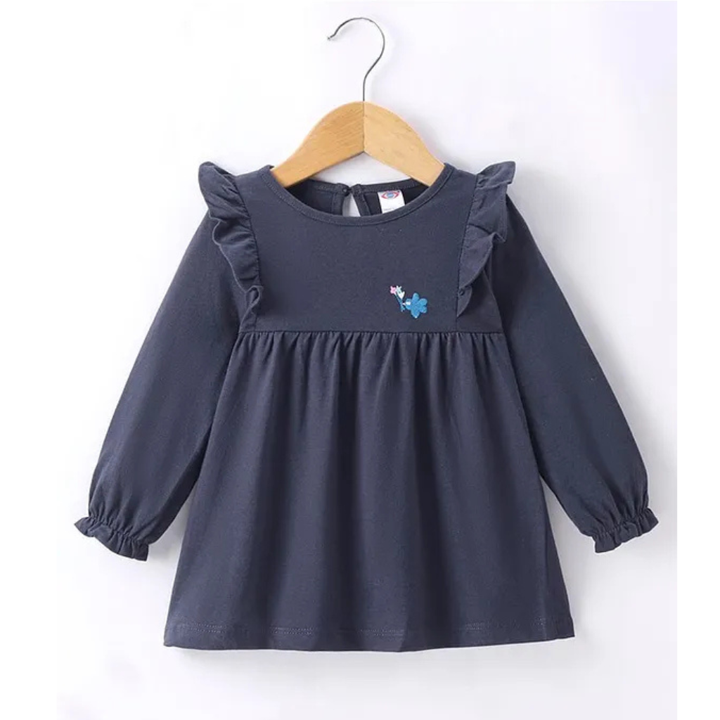 Solid Round Neck Casual Full Sleeves Baby Regular Fit Dress