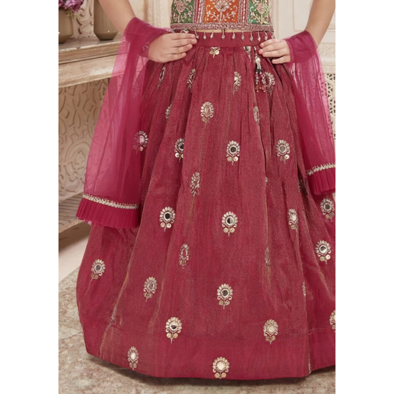 Pink Embroidered Lehenga Choli Set for Girls