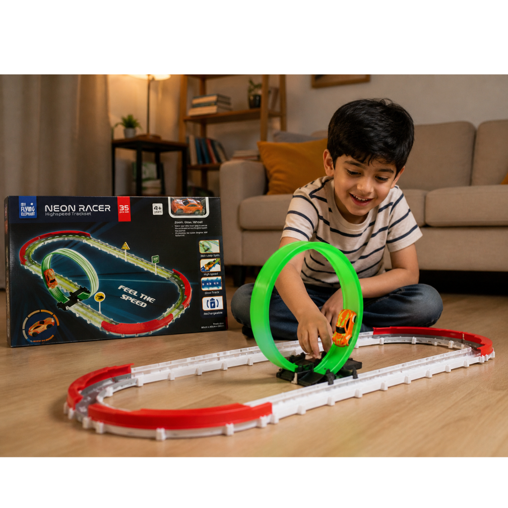 Kids Turbo Racer Loop Track Set High Speed Racing Toy (35 Pieces)
