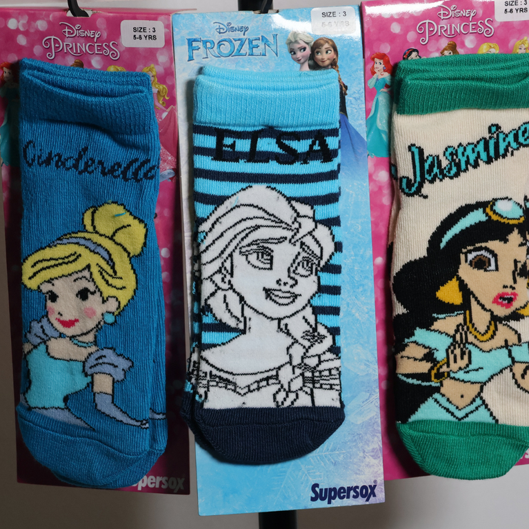Disney Princess & Frozen Girls Cotton Ankle Socks | Cinderella, Elsa & Jasmine | Soft Breathable Kids Socks | 3-4 YEAR