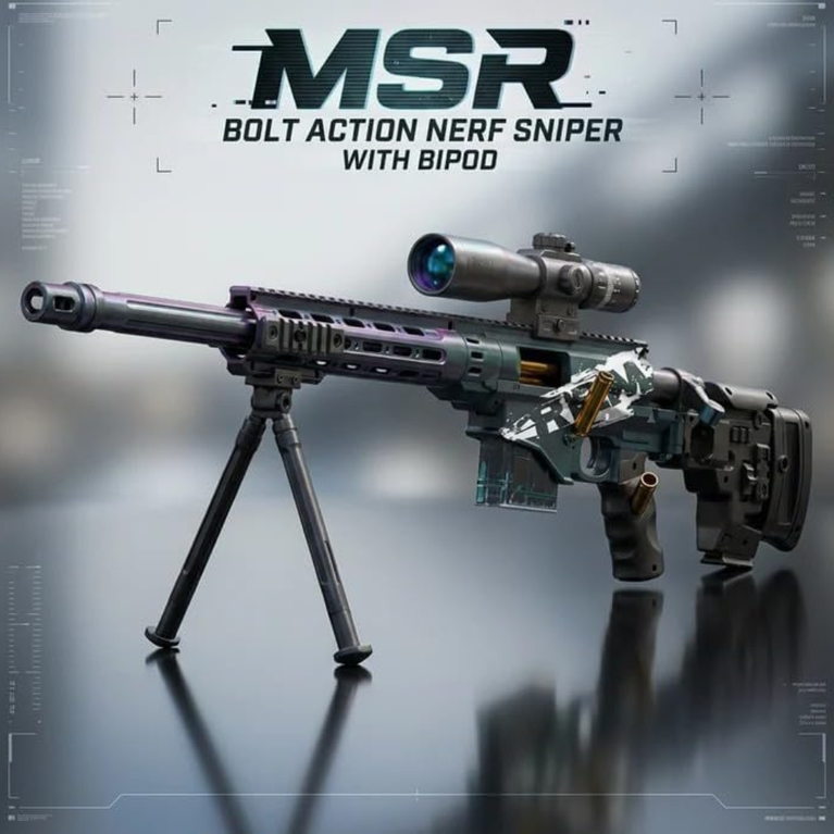 Kids Foam Dart Blaster MSR Sniper Gun Toy with Scope Stand Soft Bullet Shooting Toy for Boys
