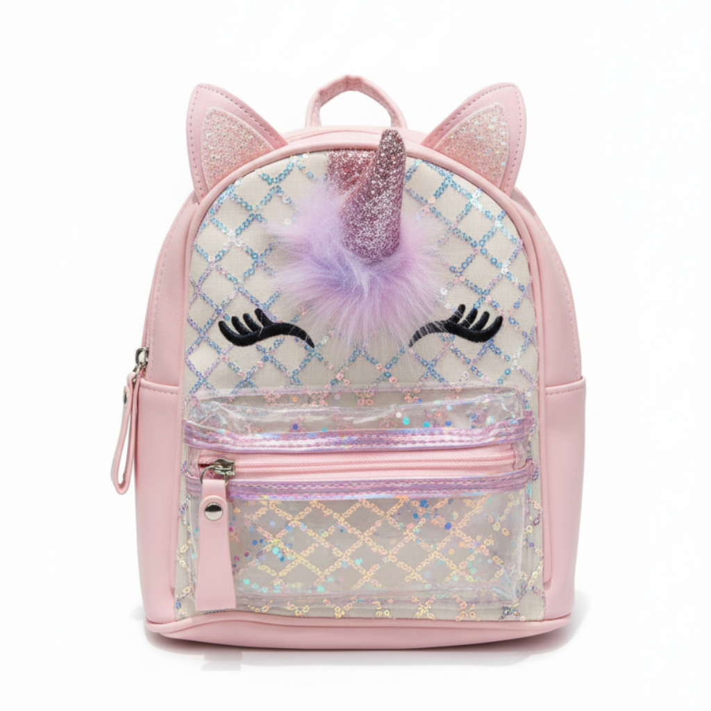 Ninos Worlds Fashion Backpack with Unicorn Horn Cute Ears and Eyes on Front for Kids