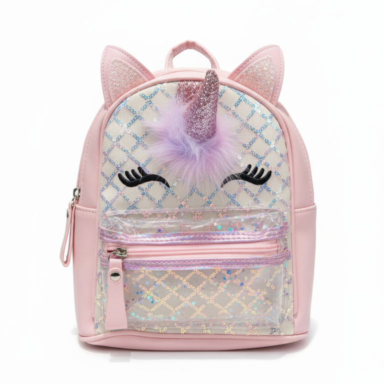 Ninos Worlds Fashion Backpack with Unicorn Horn Cute Ears and Eyes on Front for Kids