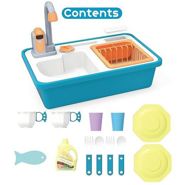 Ninos Kids Kitchen Sink Toy Set with Running Water Tap Educational Playset