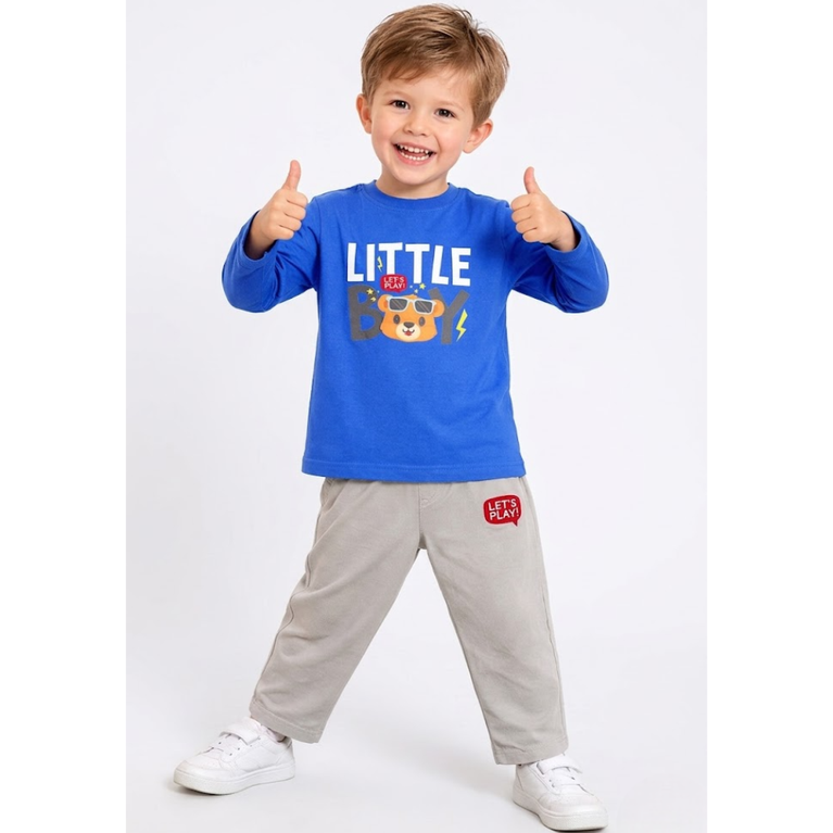 Ninos 100% Cotton Knit Full Sleeves " Little Boy " Printed T-shirt and Pant Set for boys