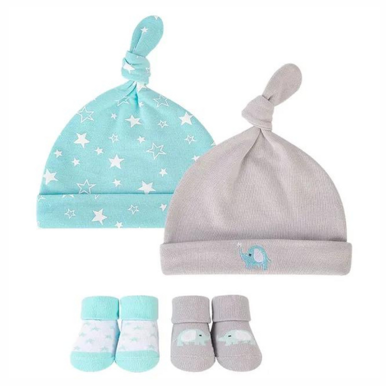 LH-HUDSON BABY CAP WITH SOCKS ELEPHANT