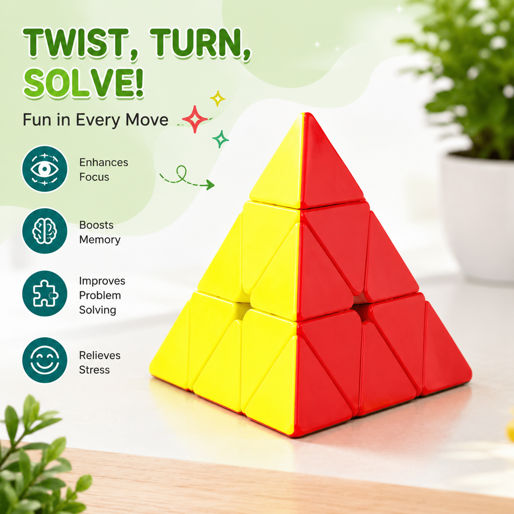Carbon Fiber Pyraminx Speed Cube Puzzle | Smooth Rotating Pyramid Brain Teaser | Educational STEM Toy for Children (Multicolor)