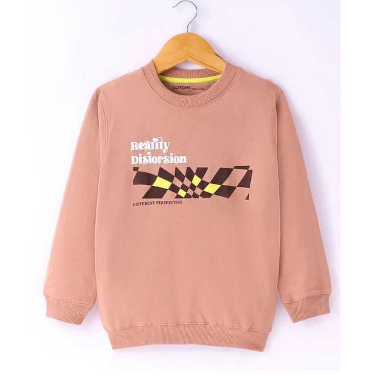 Boys Terry Knit Full Sleeves Sweatshirt With Text Print