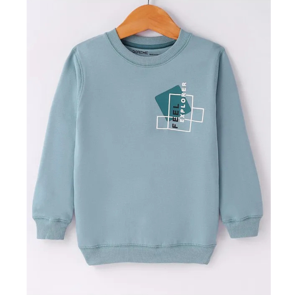 Boys Terry Knit Full Sleeves Sweatshirt With Text Print