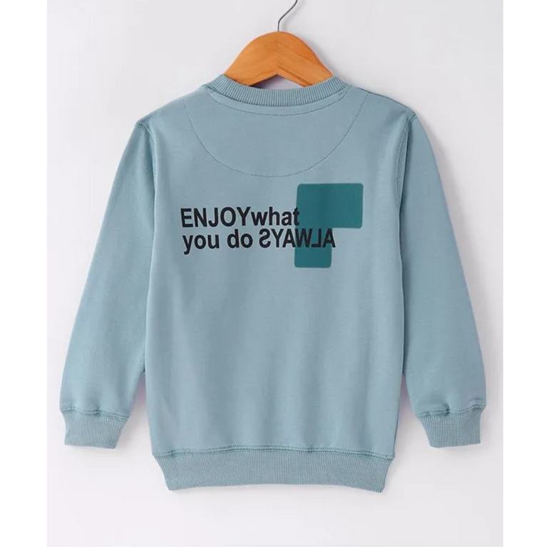 Boys Terry Knit Full Sleeves Sweatshirt With Text Print