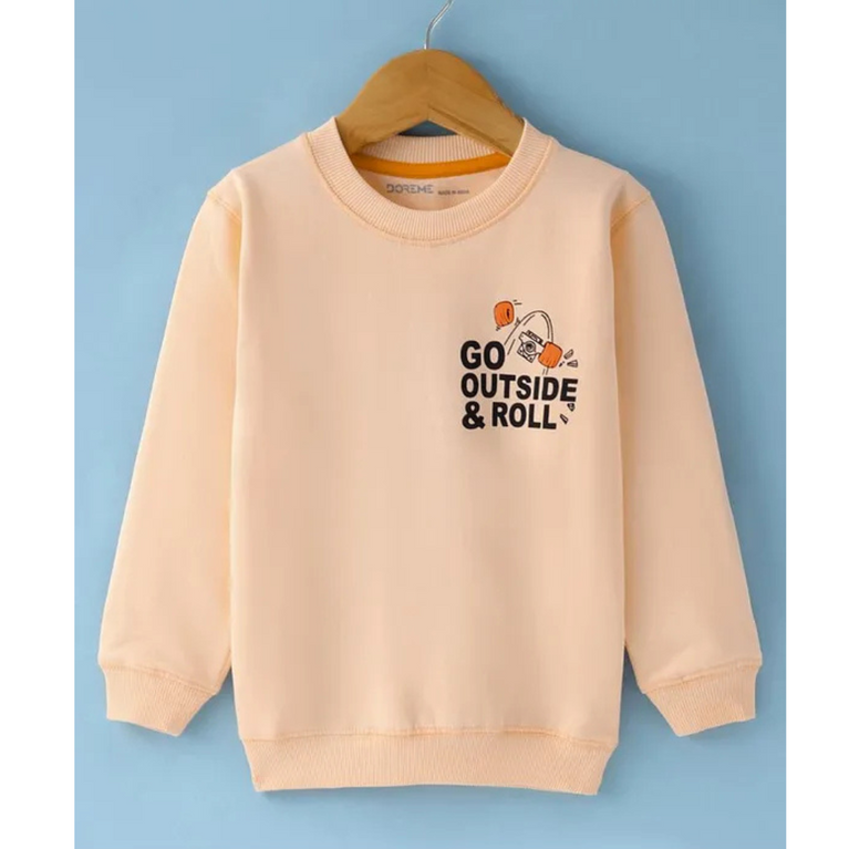 Boys Terry Knit Full Sleeves Sweatshirt With Text Print