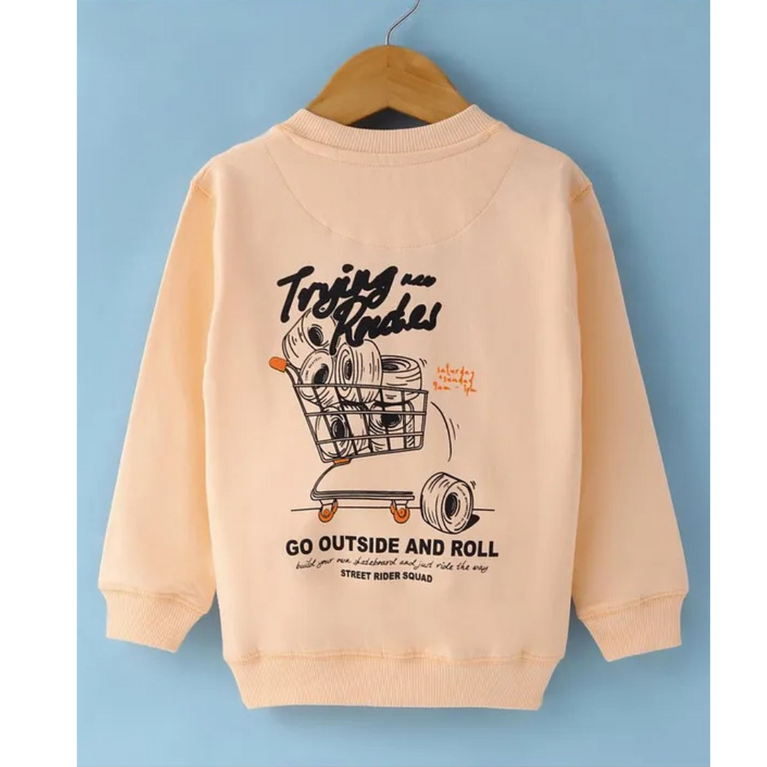 Boys Terry Knit Full Sleeves Sweatshirt With Text Print