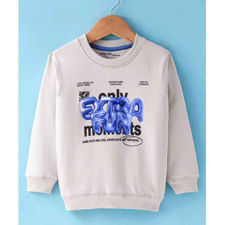 Boys Terry Knit Full Sleeves Sweatshirt With Text Print