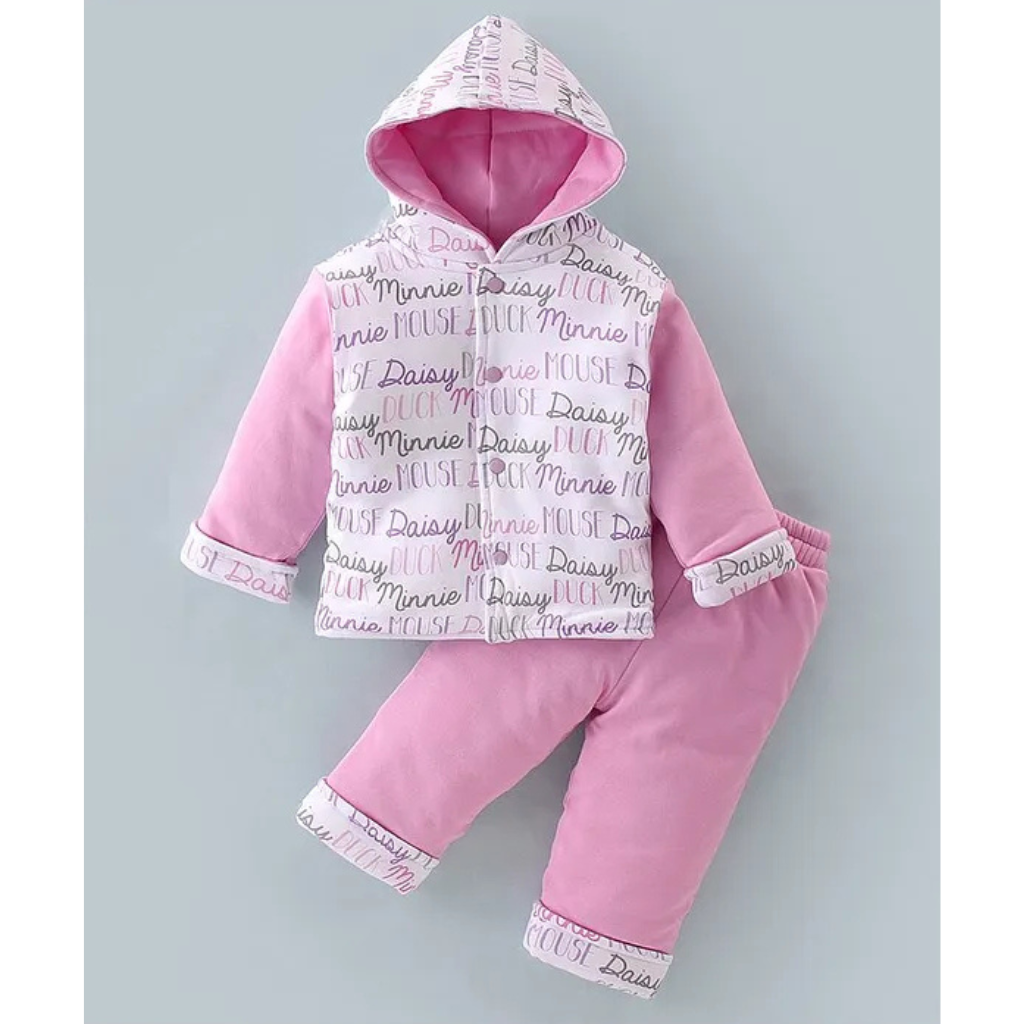 Doreme- Interlock Cotton Full Sleeves Hooded Winter Wear Padded Suits With Text Print