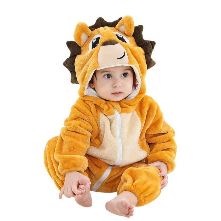 Michley- Unisex Baby Winter Hooded Romper Flannel Lion Style Stitch Animal Long Sleeves Zip Cosplay Dress