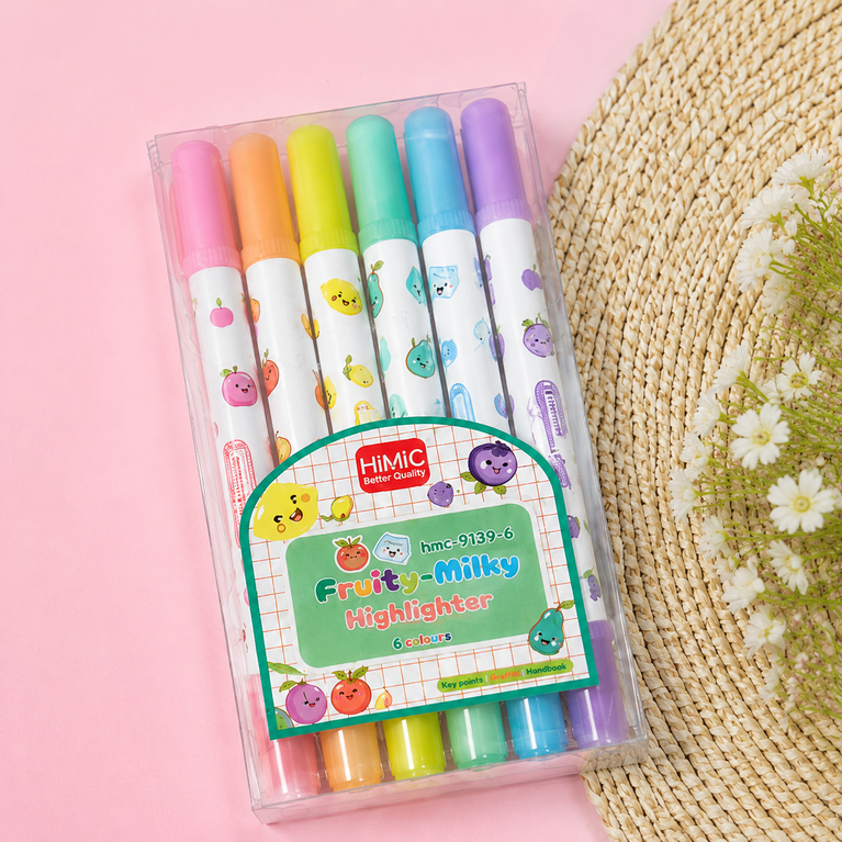 Fruity Milky Pastel Highlighter Set – 6 Colours | Cute Kids Stationery