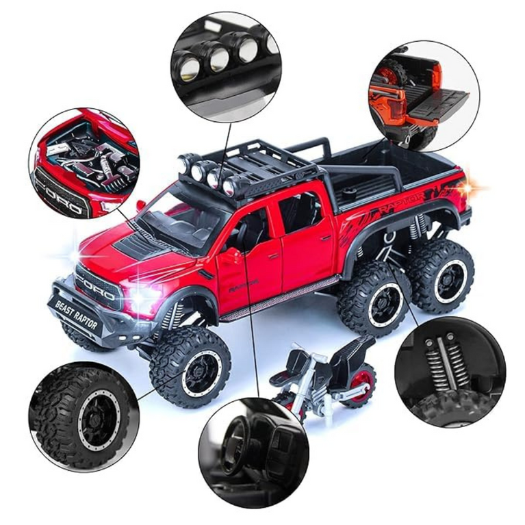 Nino's F150 Raptor 1:24 Diecast Truck with Bike, Lights & Sound (Black/Red)