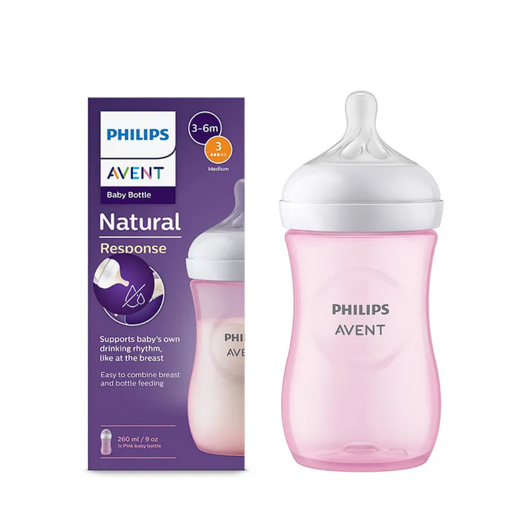 Philips Avent- Blue Natural Baby Feeding Bottle ,Uniquely Designed Nipple releases milk only when baby drinks | Pack of 1 | Pink, (SCY903/11)